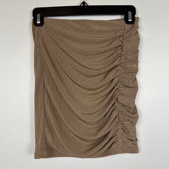 Naked Wardrobe Womens Ruched Bodycon Stretch Pull-On Taupe Mini Skirt Medium - Picture 1 of 5